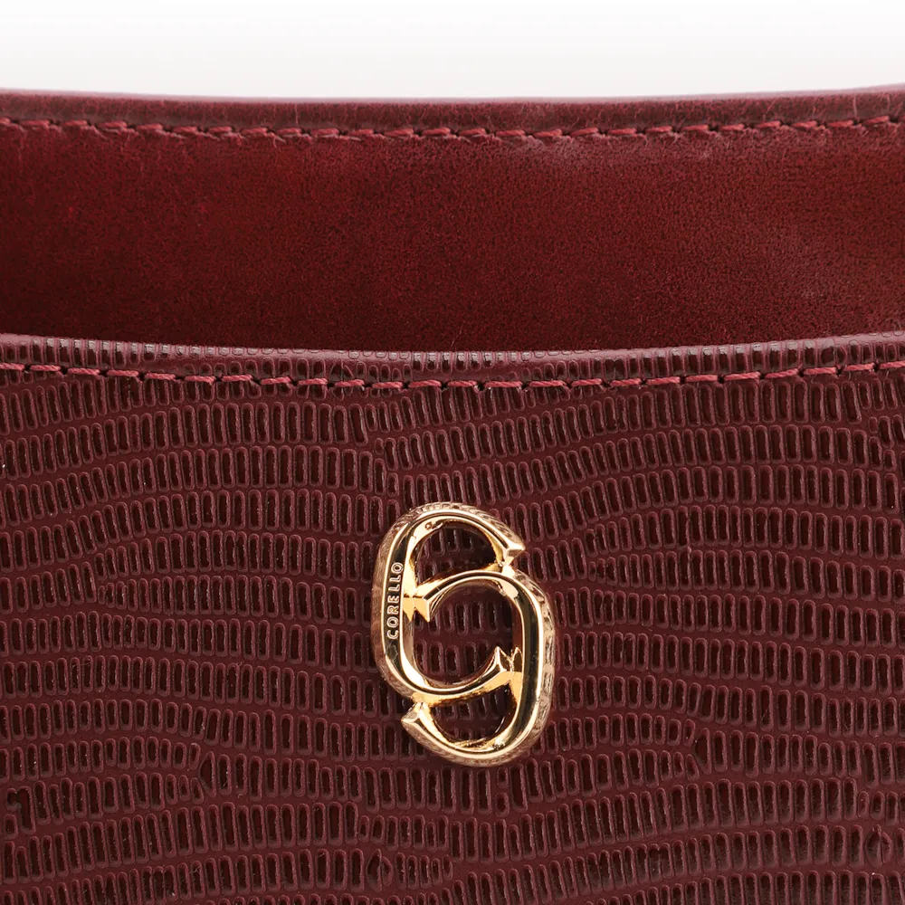 Bolsa De Ombro Média Vinho Couro Lezard Pingente Corda - imagem 6