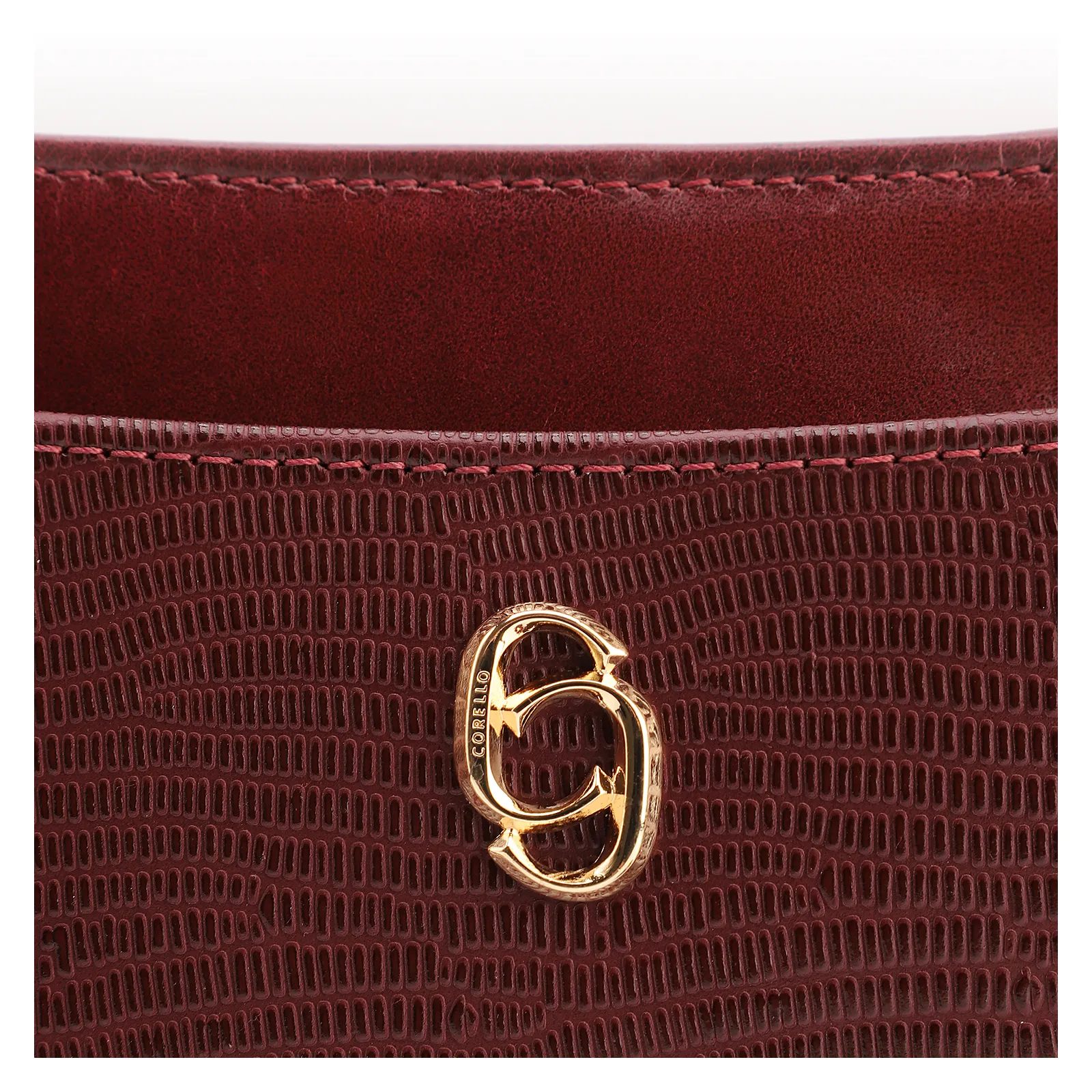 Bolsa De Ombro Média Vinho Couro Lezard Pingente Corda