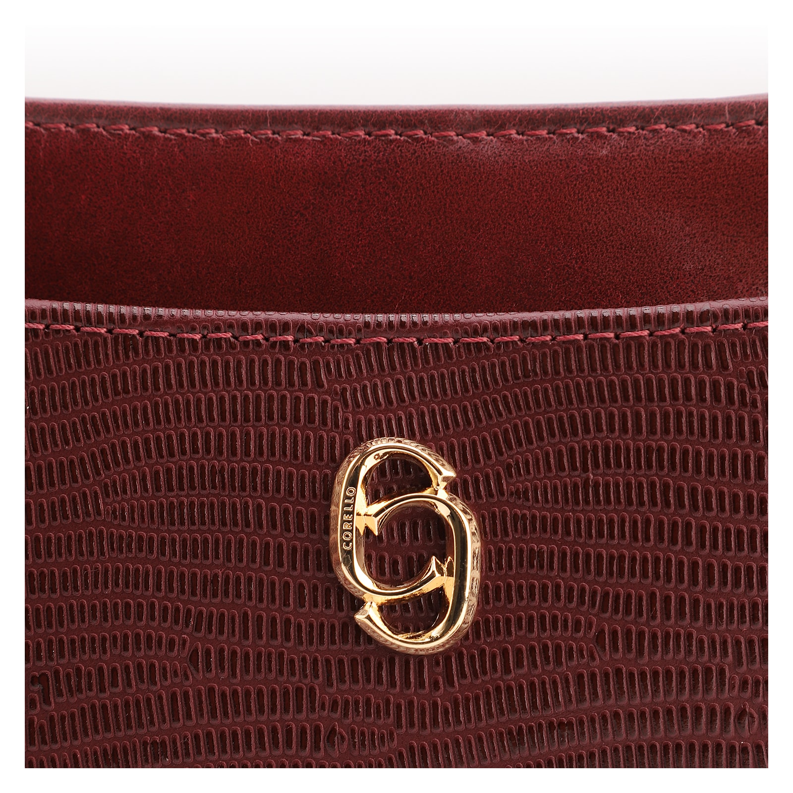 Bolsa De Ombro Média Vinho Couro Lezard Pingente Corda