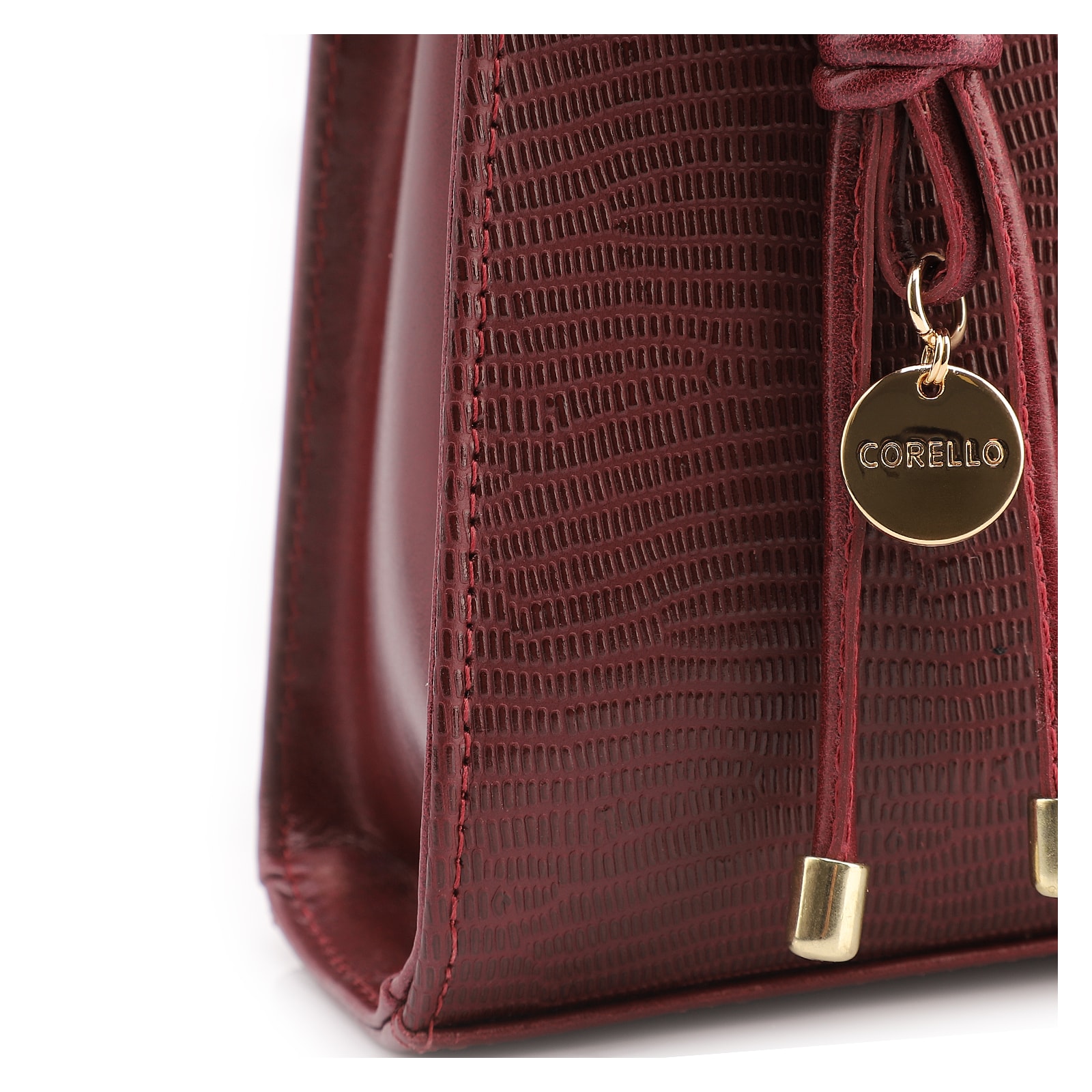Bolsa De Ombro Média Vinho Couro Lezard Pingente Corda