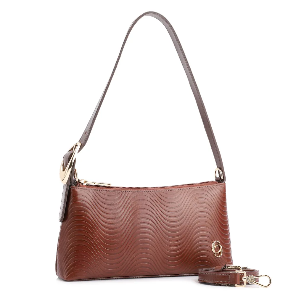 Bolsa De Ombro Ondas Couro Marrom - imagem 3