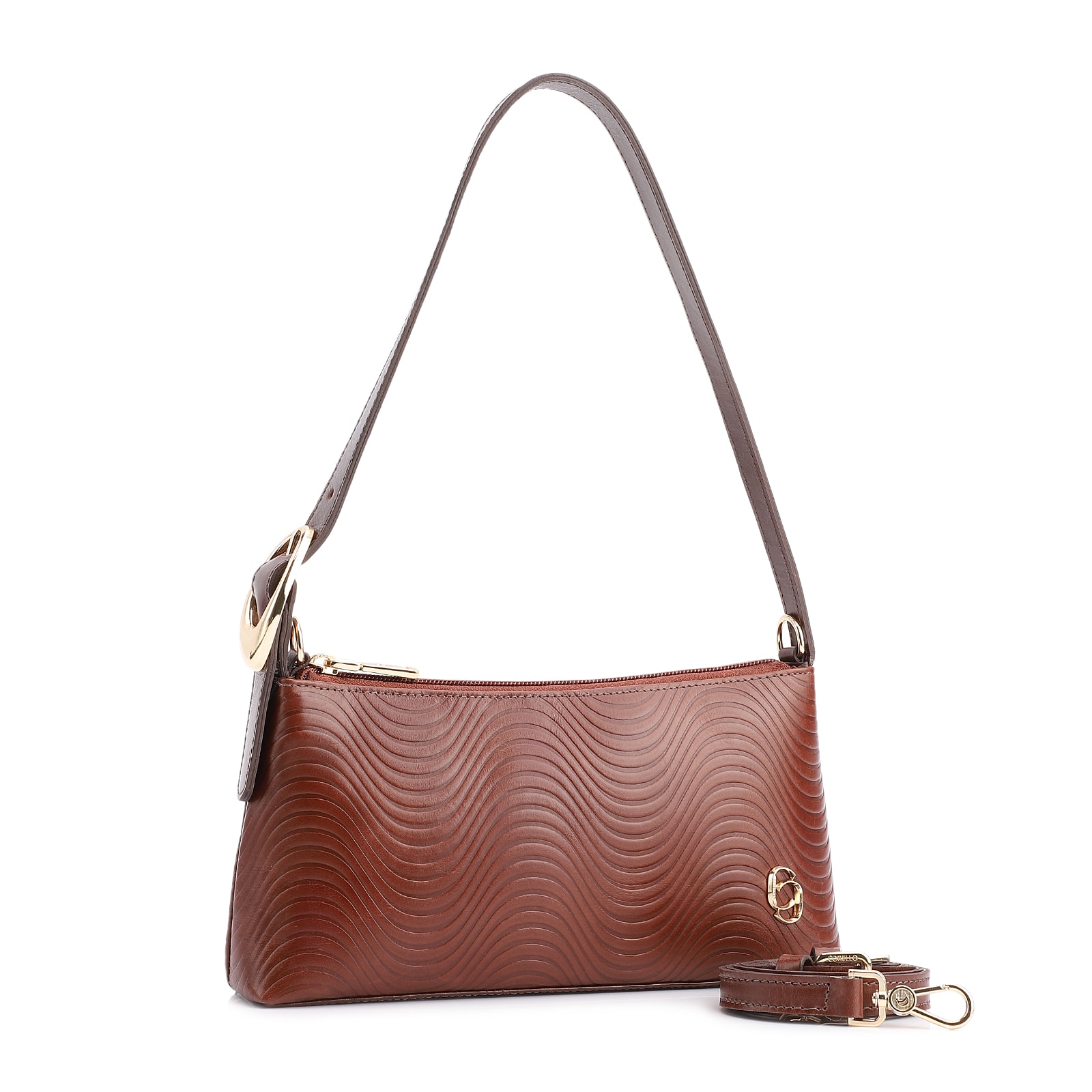 Bolsa De Ombro Ondas Couro Marrom
