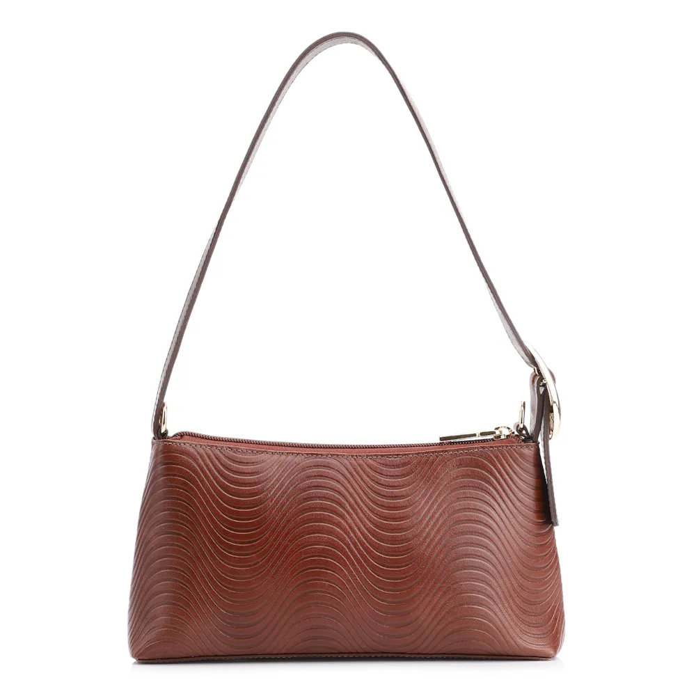 Bolsa De Ombro Ondas Couro Marrom - imagem 4