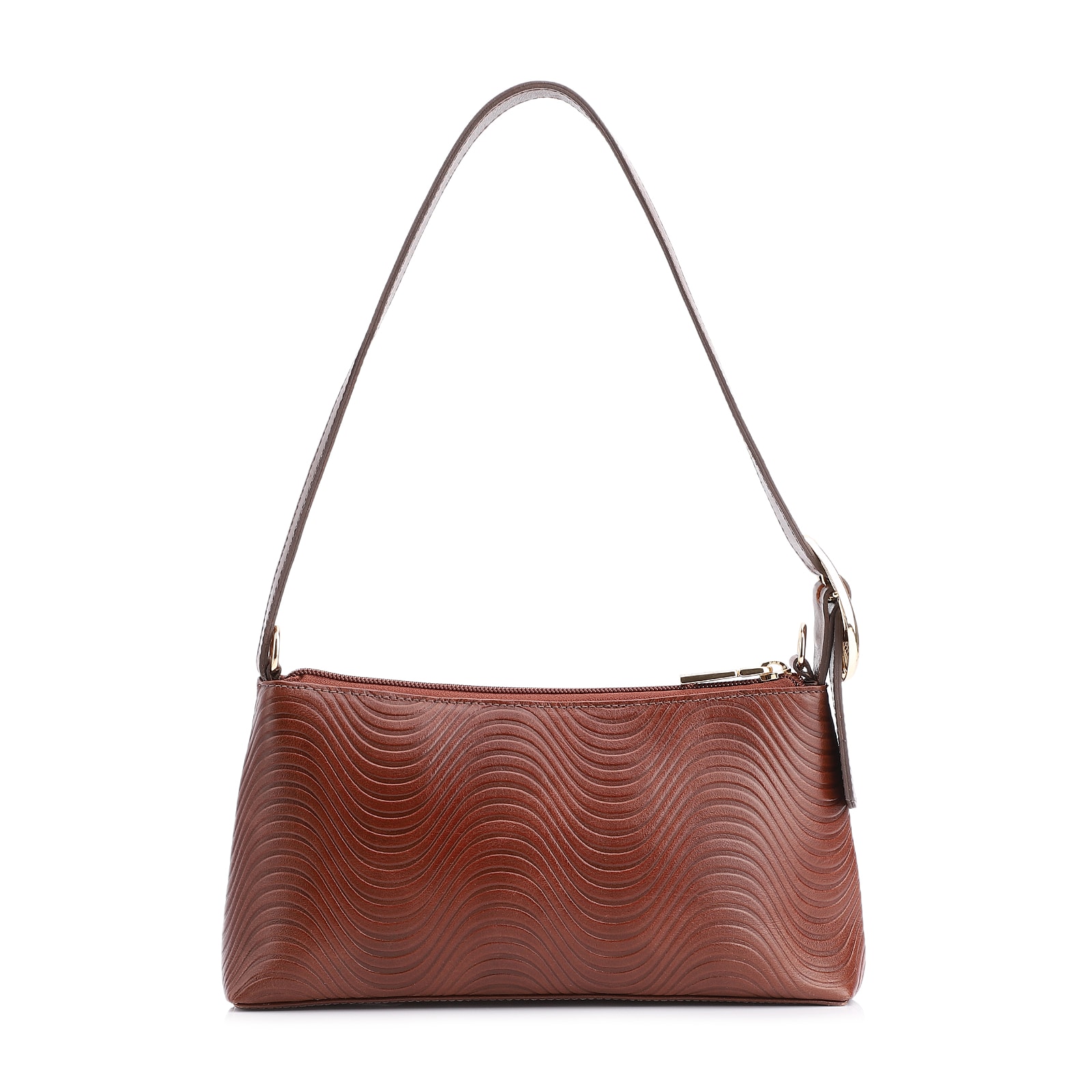 Bolsa De Ombro Ondas Couro Marrom