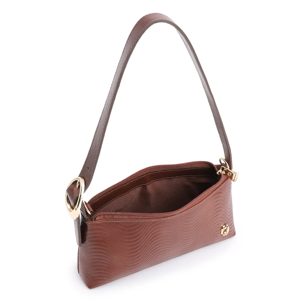 Bolsa De Ombro Ondas Couro Marrom - imagem 5