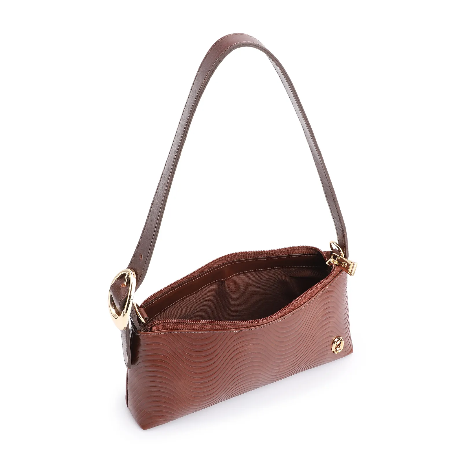 Bolsa De Ombro Ondas Couro Marrom