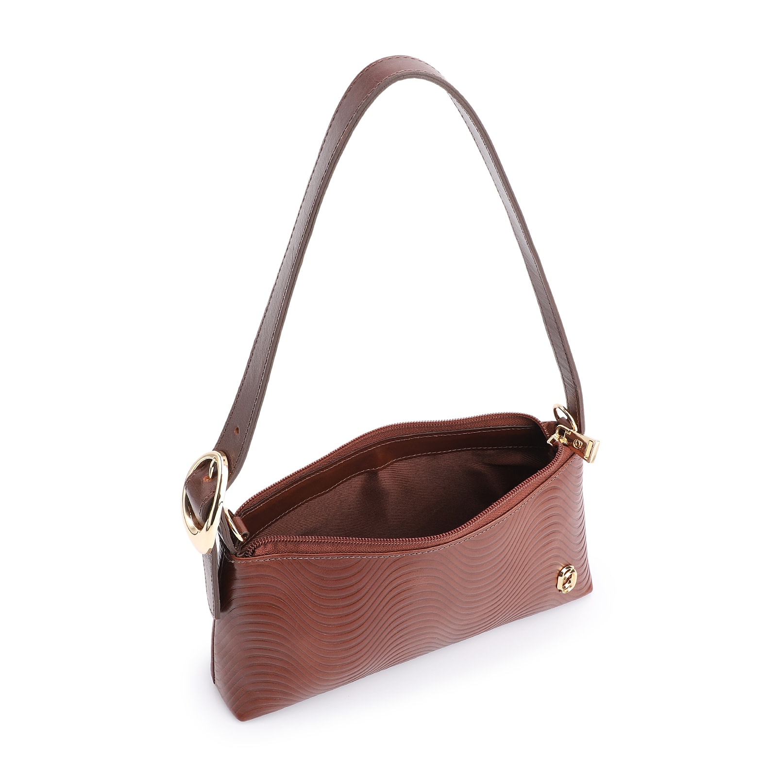 Bolsa De Ombro Ondas Couro Marrom