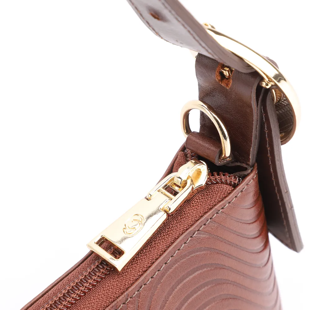Bolsa De Ombro Ondas Couro Marrom - imagem 6