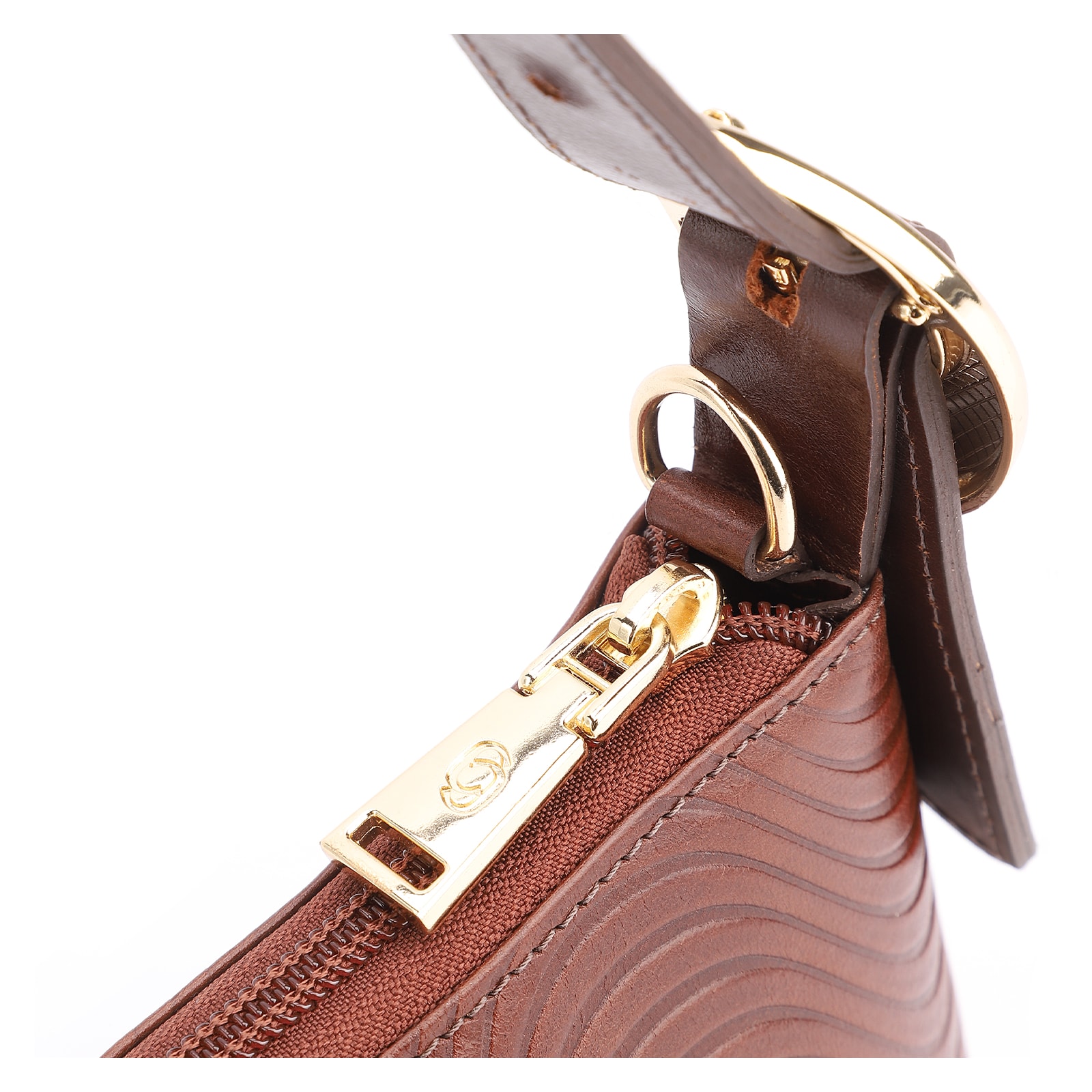 Bolsa De Ombro Ondas Couro Marrom