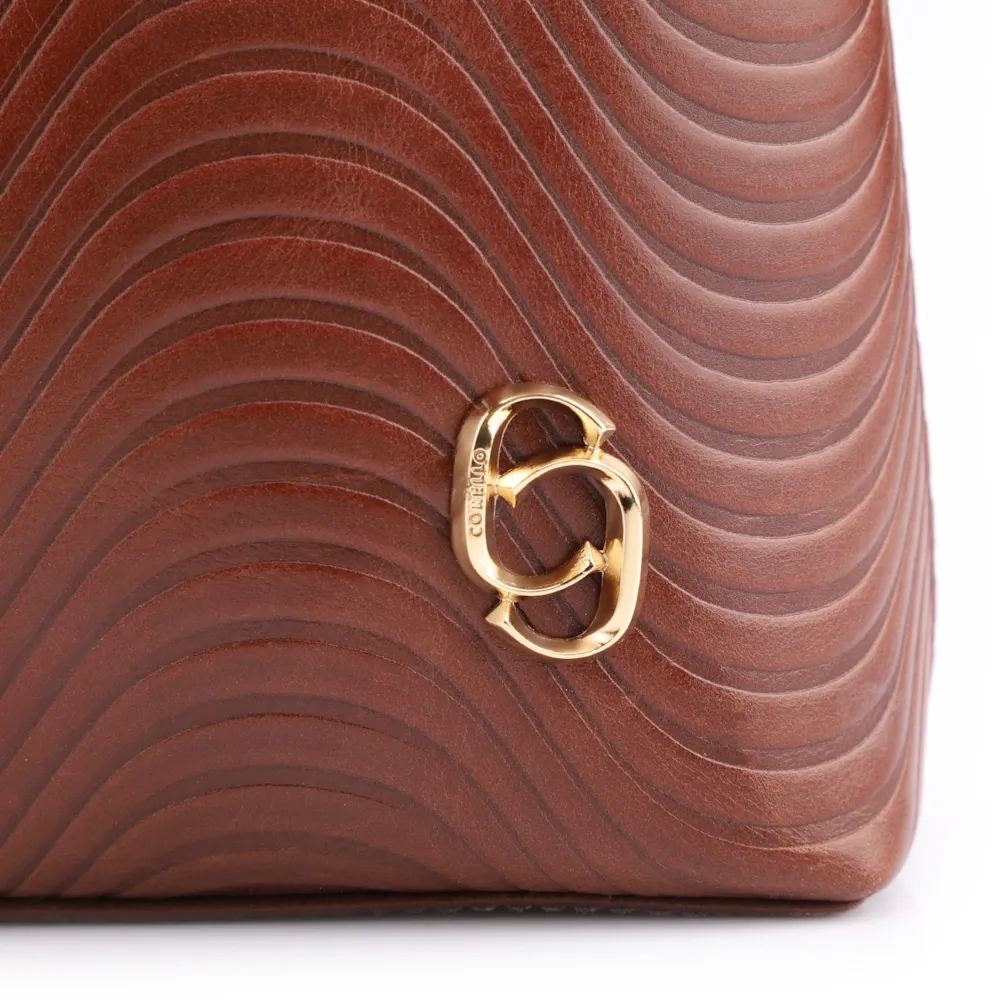 Bolsa De Ombro Ondas Couro Marrom - imagem 7