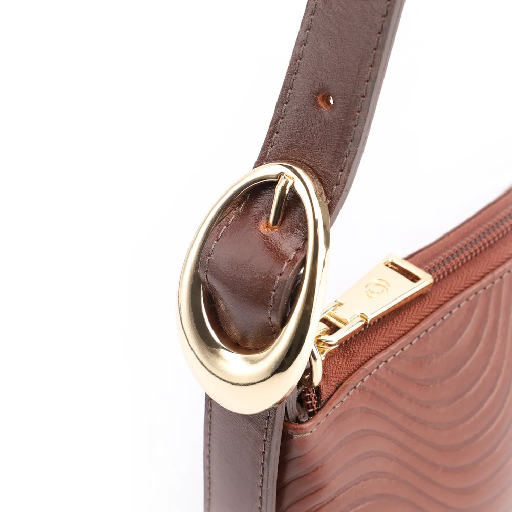 Bolsa De Ombro Ondas Couro Marrom - imagem 8