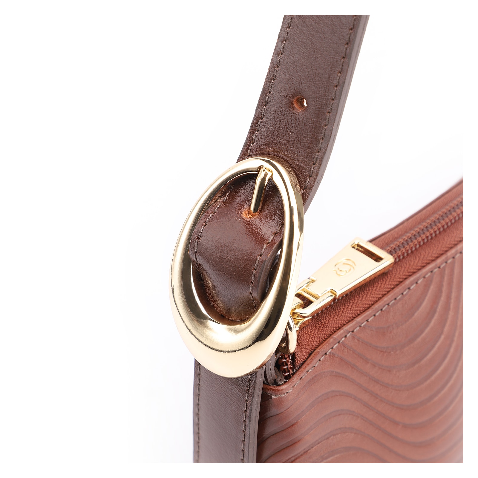 Bolsa De Ombro Ondas Couro Marrom