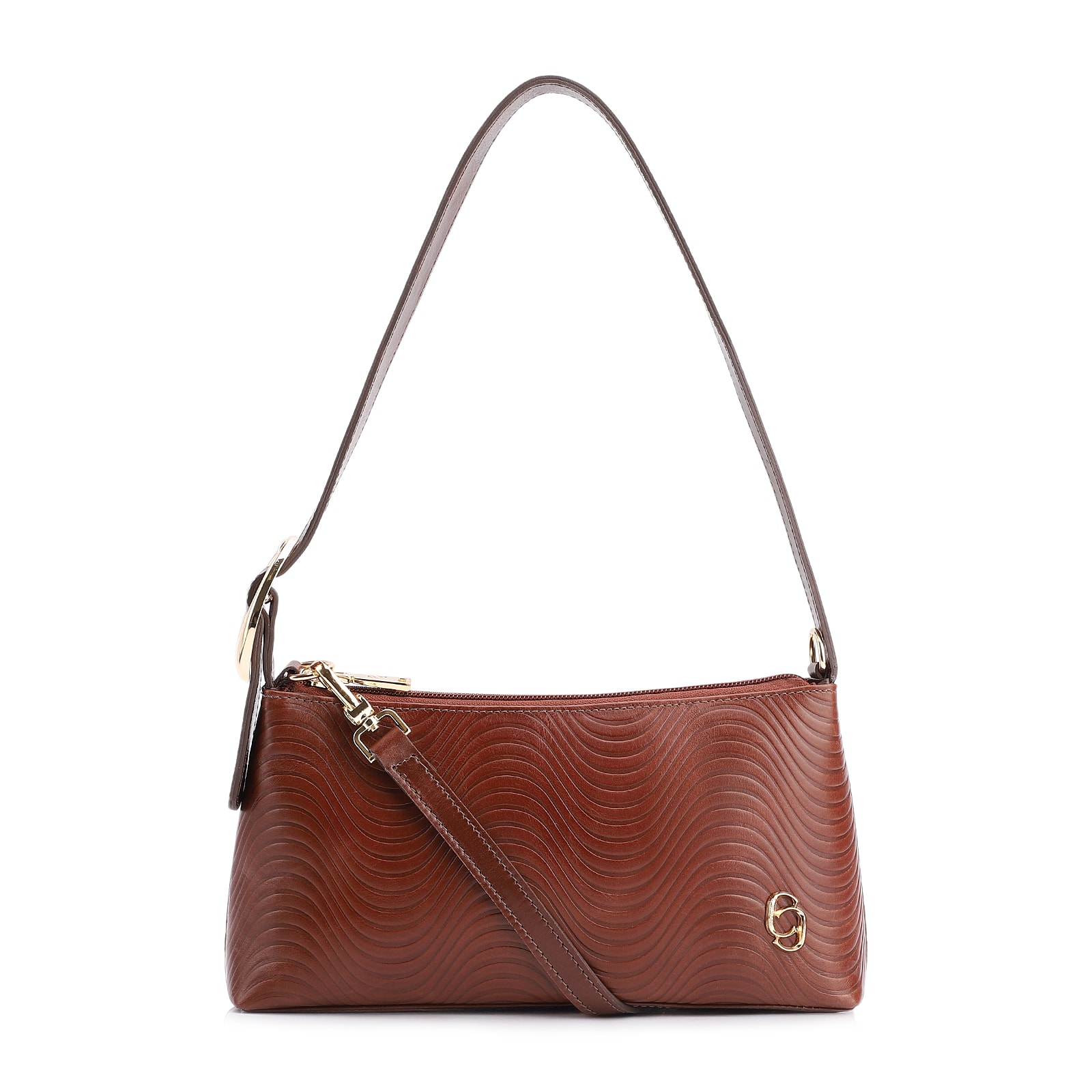 Bolsa De Ombro Ondas Couro Marrom