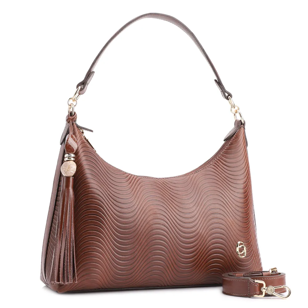 Bolsa De Ombro Ondas Couro Marrom - imagem 2