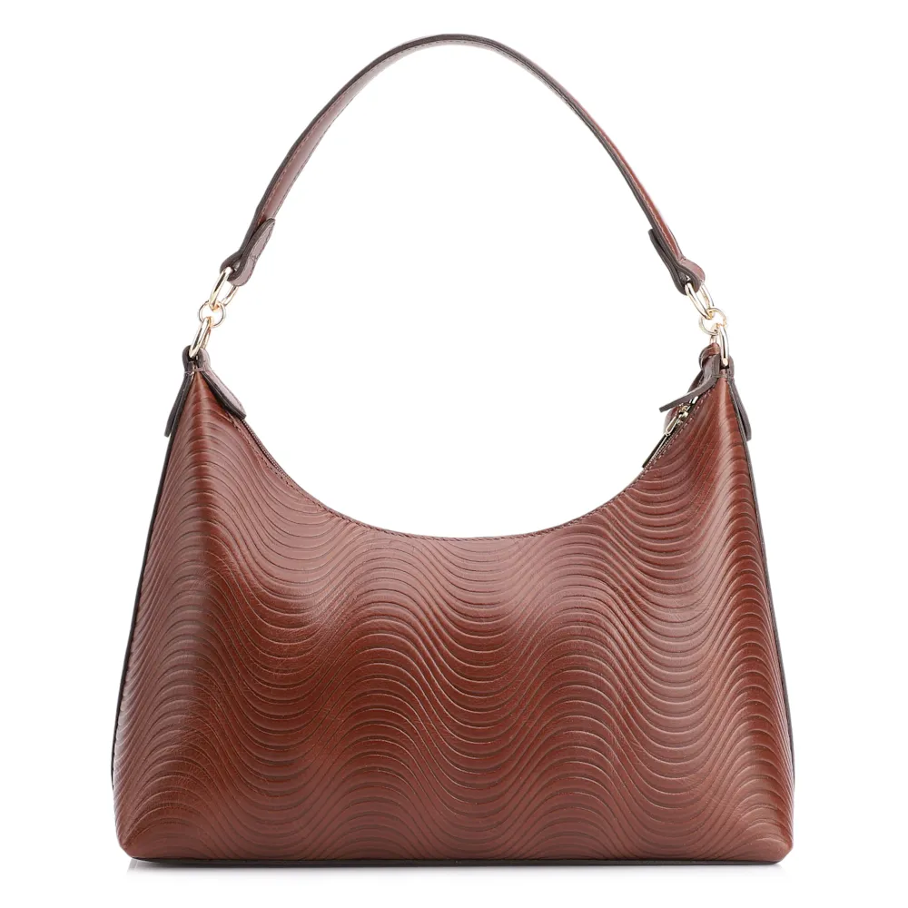 Bolsa De Ombro Ondas Couro Marrom - imagem 3