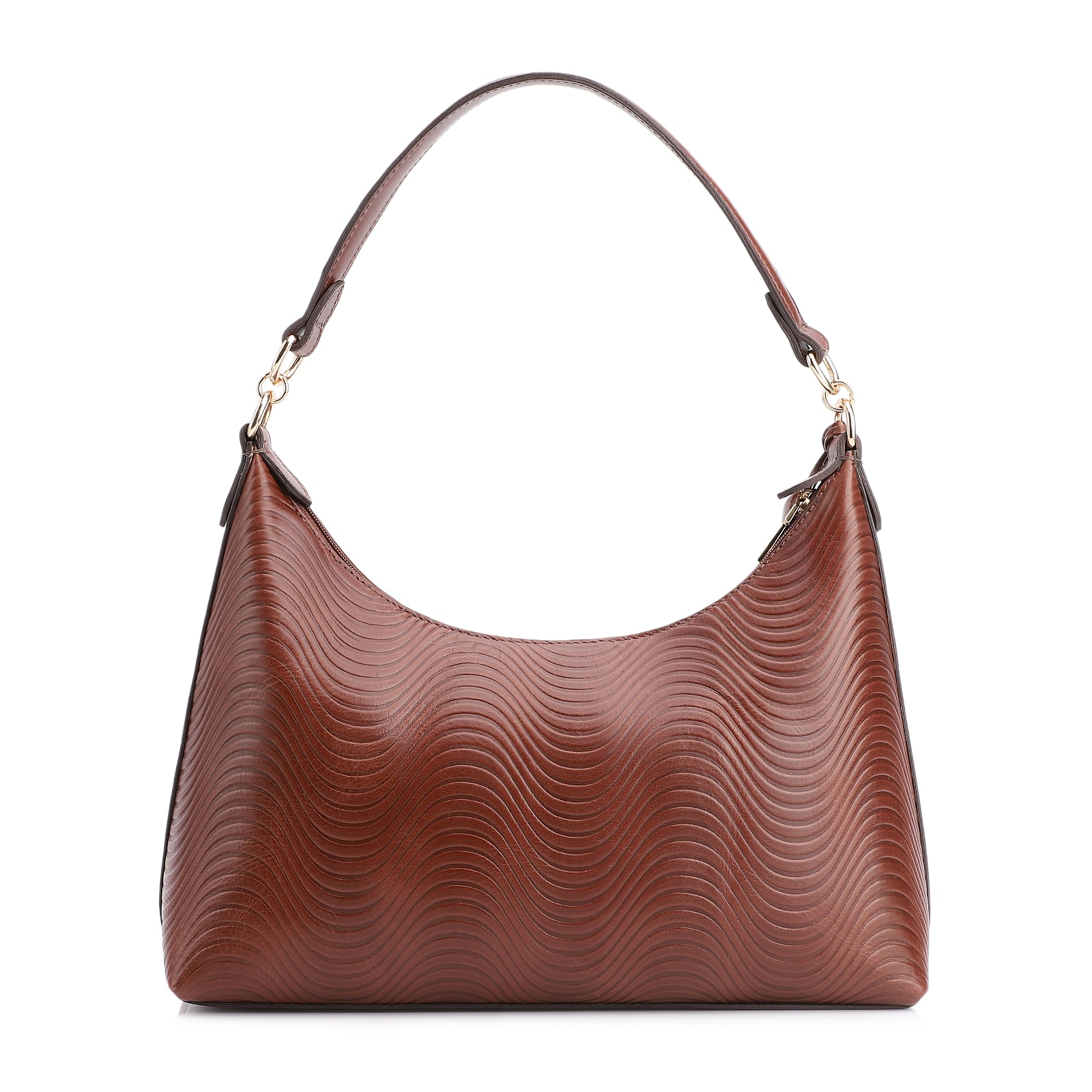 Bolsa De Ombro Ondas Couro Marrom