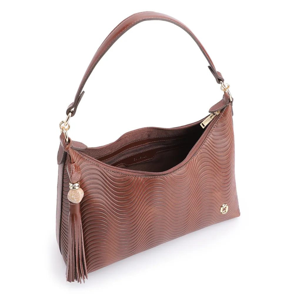 Bolsa De Ombro Ondas Couro Marrom - imagem 4