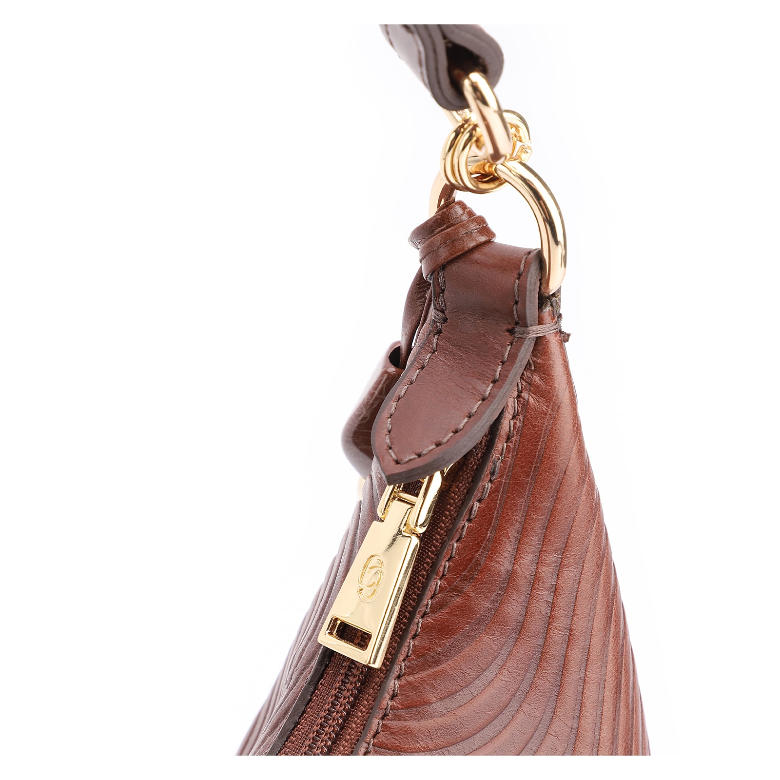 Bolsa De Ombro Ondas Couro Marrom