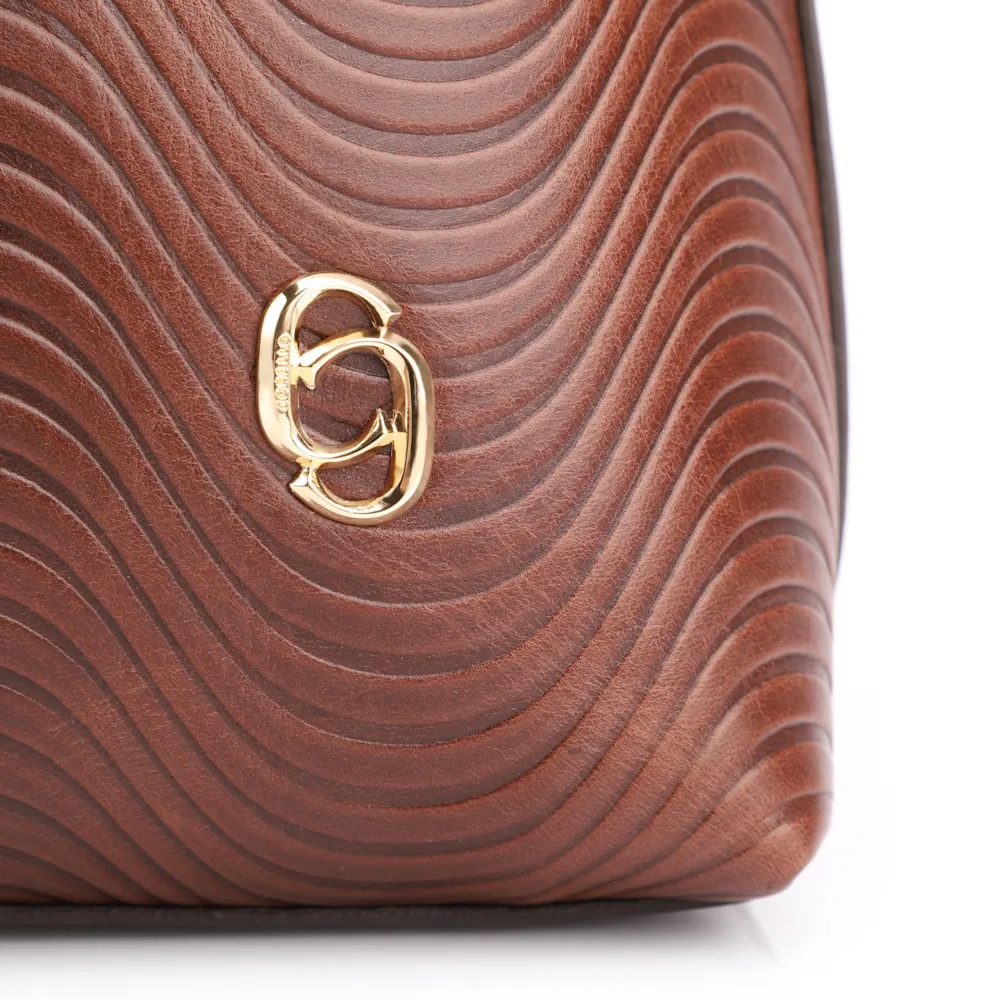 Bolsa De Ombro Ondas Couro Marrom - imagem 6
