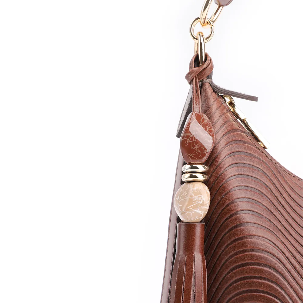 Bolsa De Ombro Ondas Couro Marrom - imagem 7