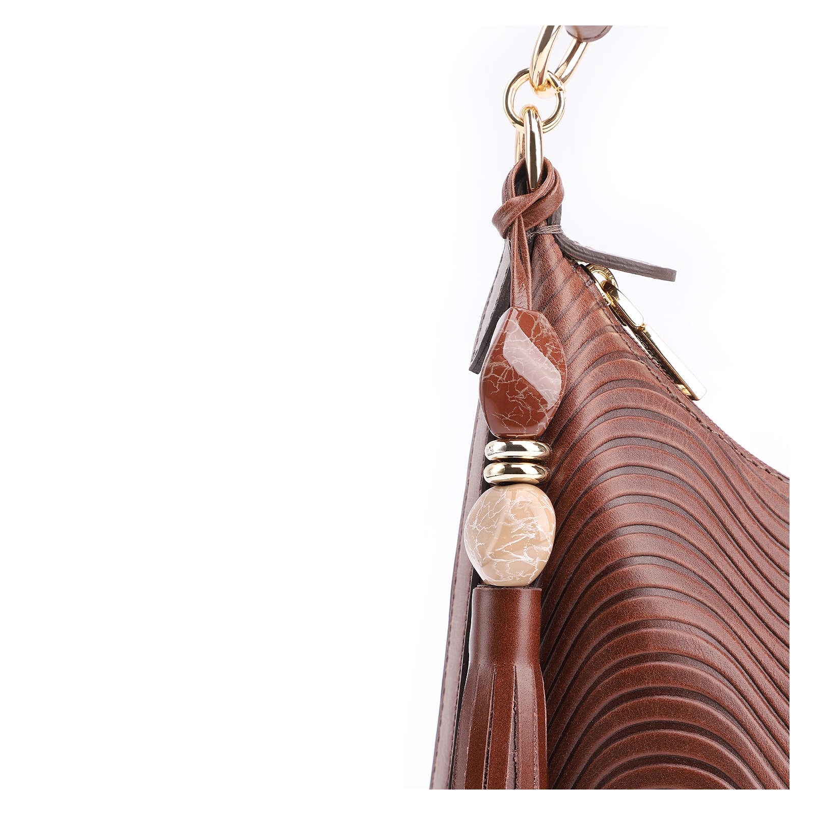 Bolsa De Ombro Ondas Couro Marrom