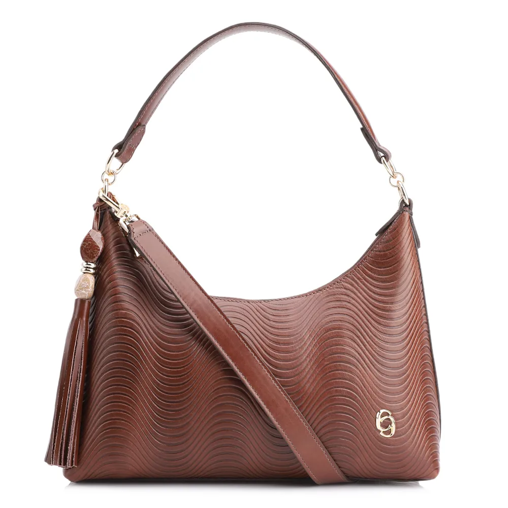 Bolsa De Ombro Ondas Couro Marrom