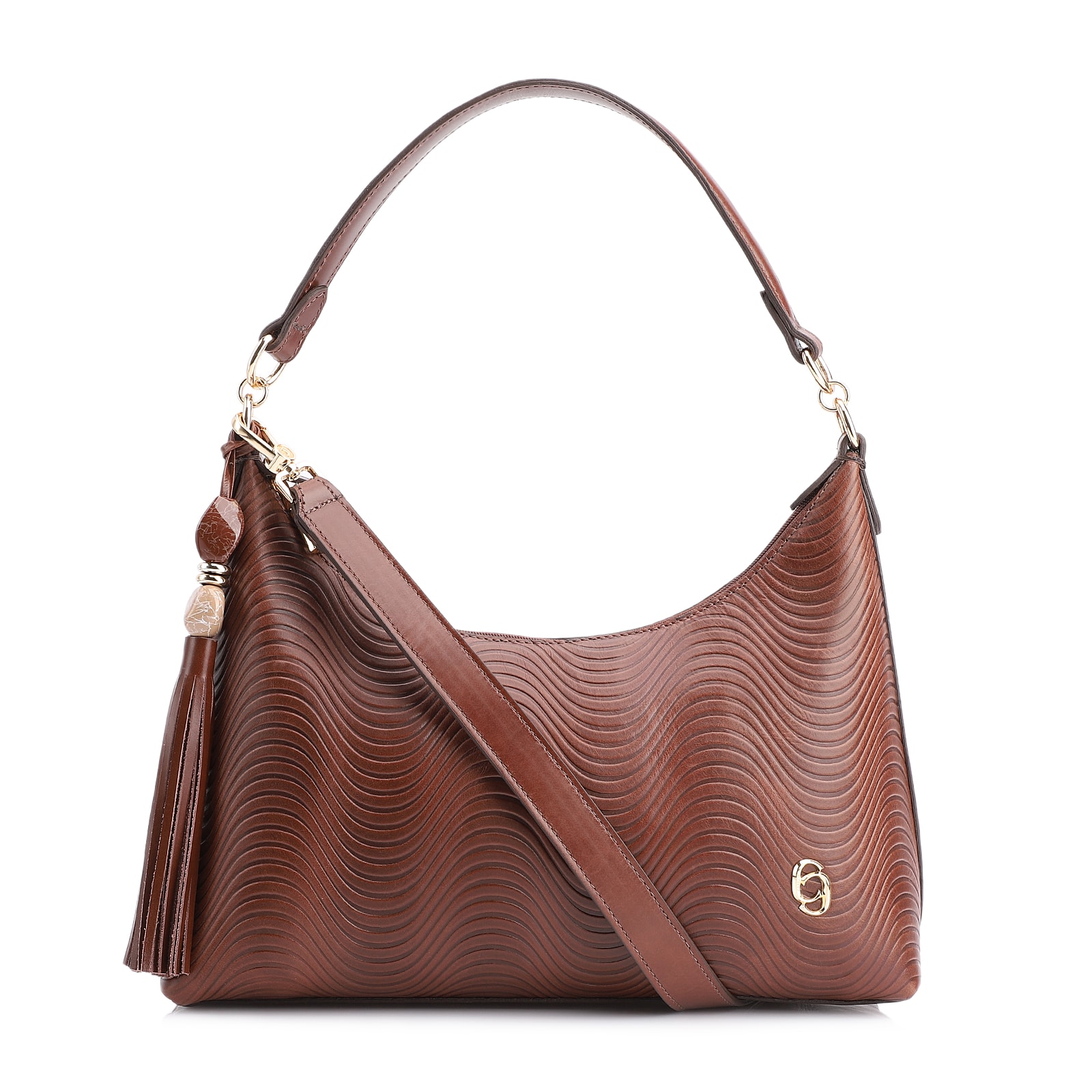 Bolsa De Ombro Ondas Couro Marrom