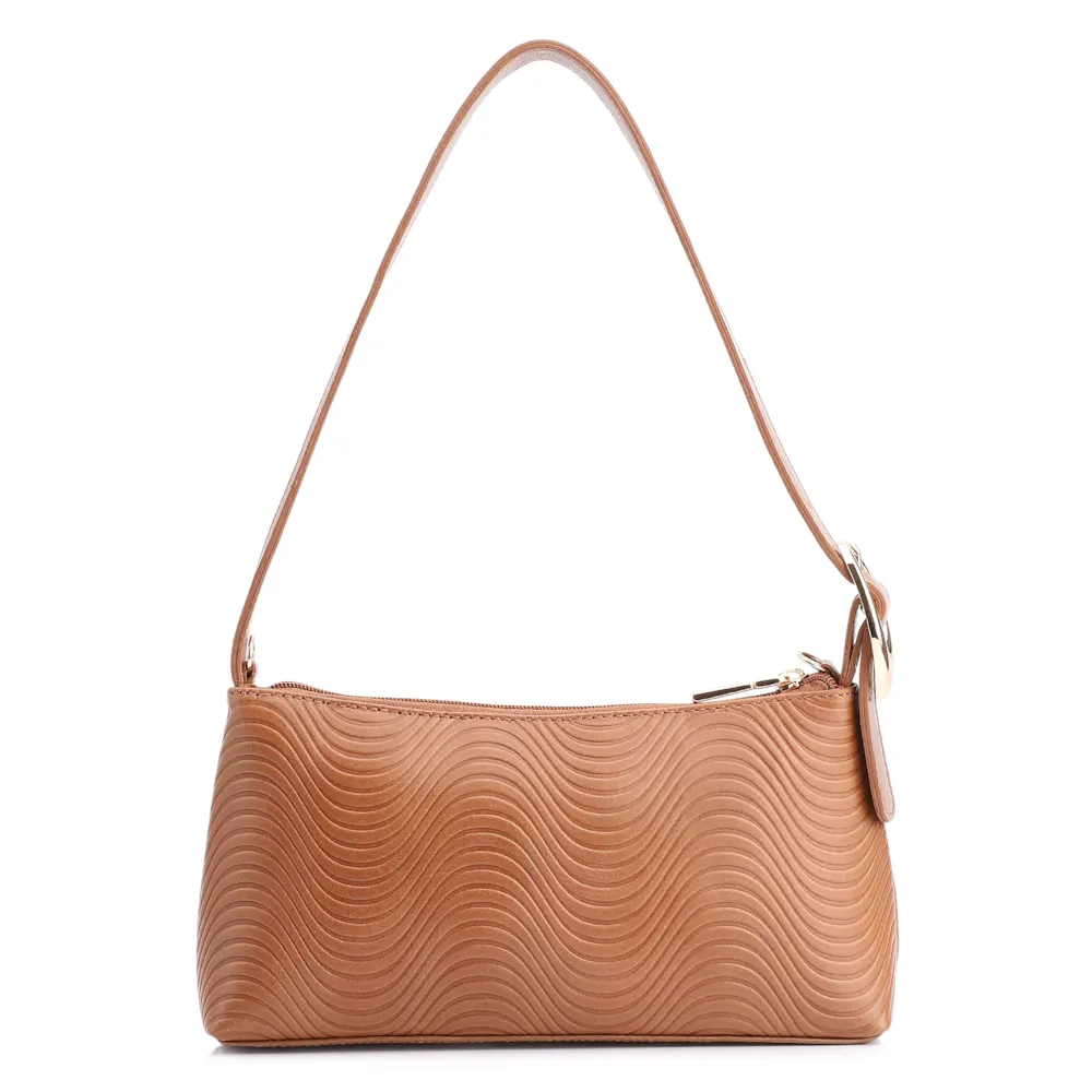 Bolsa De Ombro Ondas Couro Marrom Claro - imagem 3