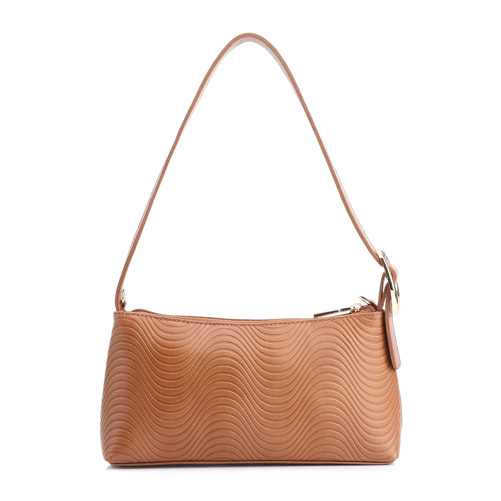 Bolsa De Ombro Ondas Couro Marrom Claro