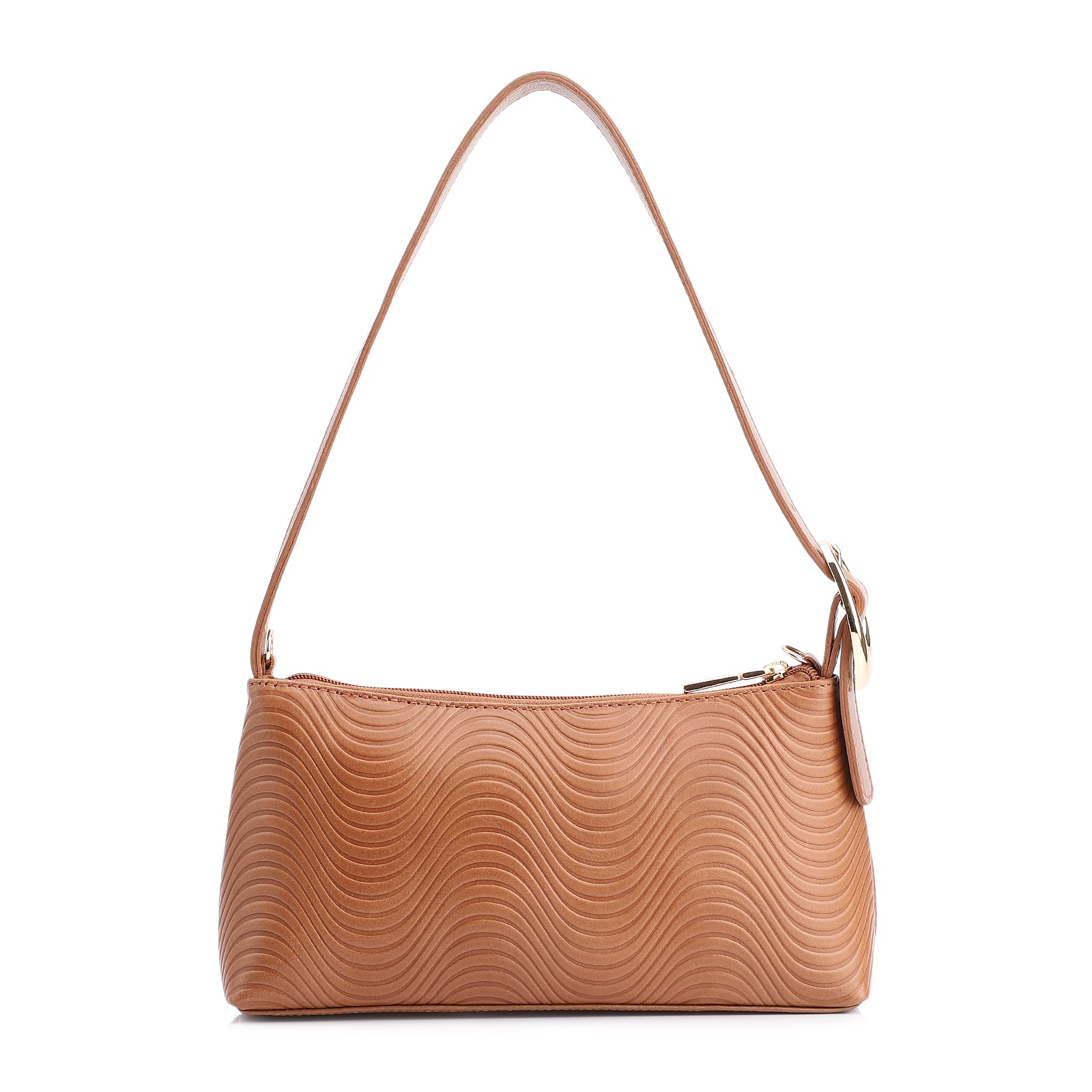 Bolsa De Ombro Ondas Couro Marrom Claro