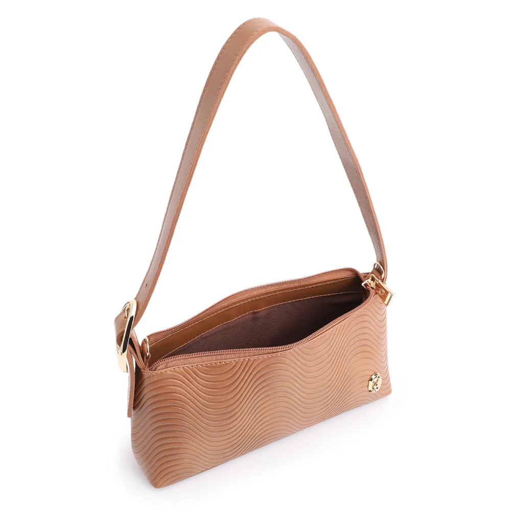 Bolsa De Ombro Ondas Couro Marrom Claro - imagem 4