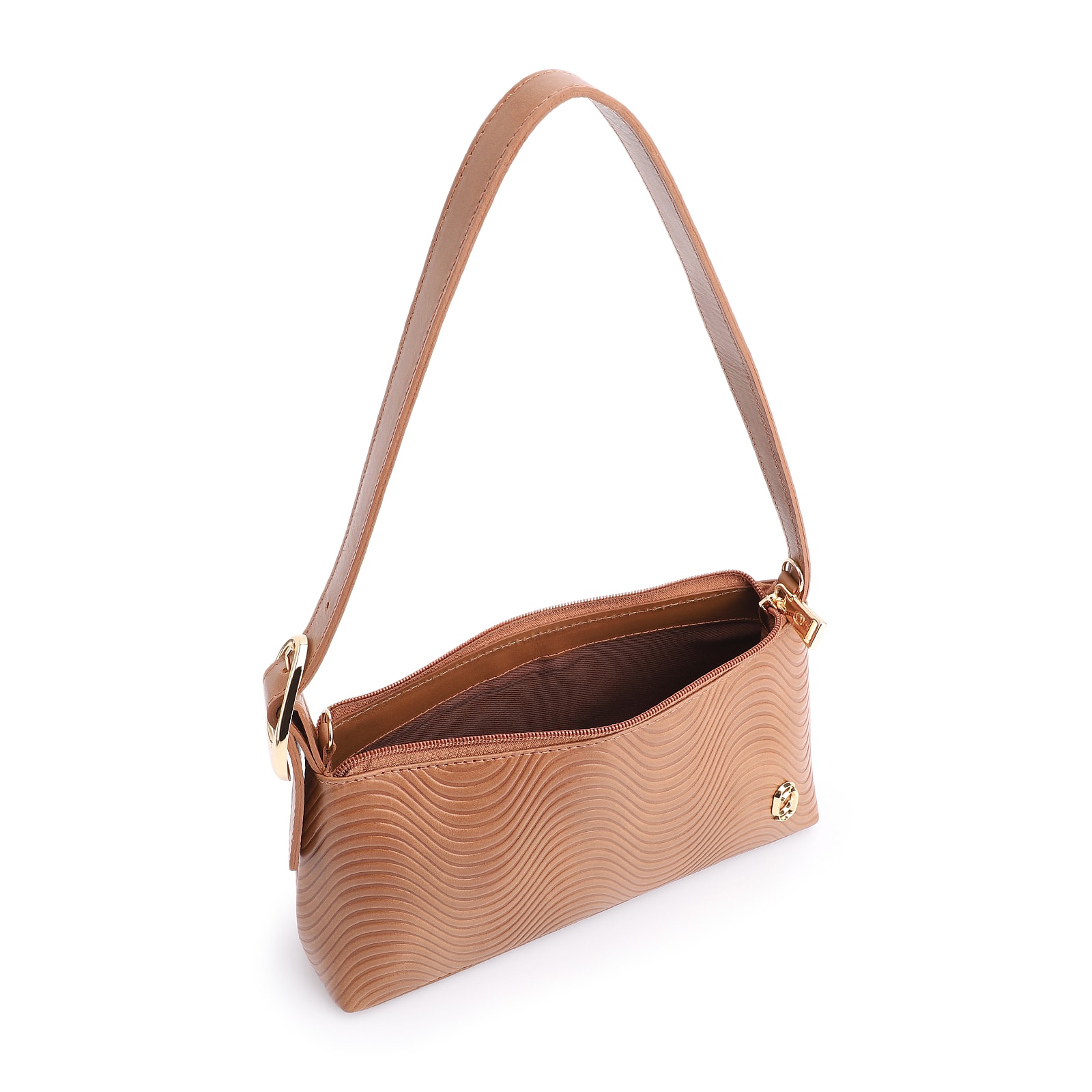 Bolsa De Ombro Ondas Couro Marrom Claro