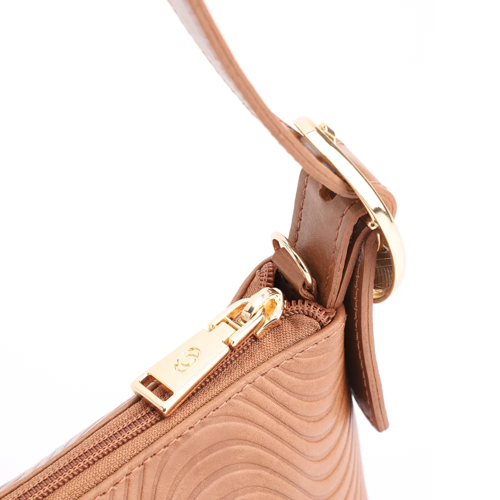 Bolsa De Ombro Ondas Couro Marrom Claro - imagem 5