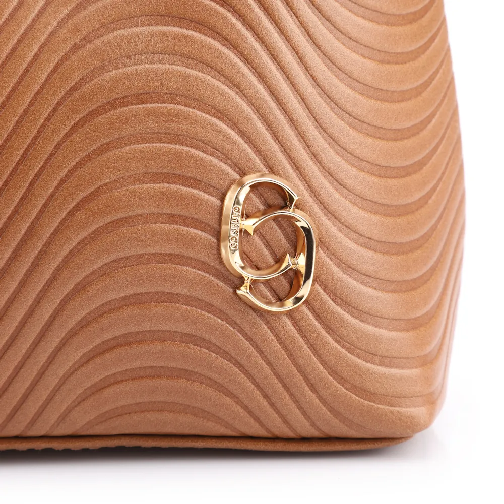 Bolsa De Ombro Ondas Couro Marrom Claro - imagem 6