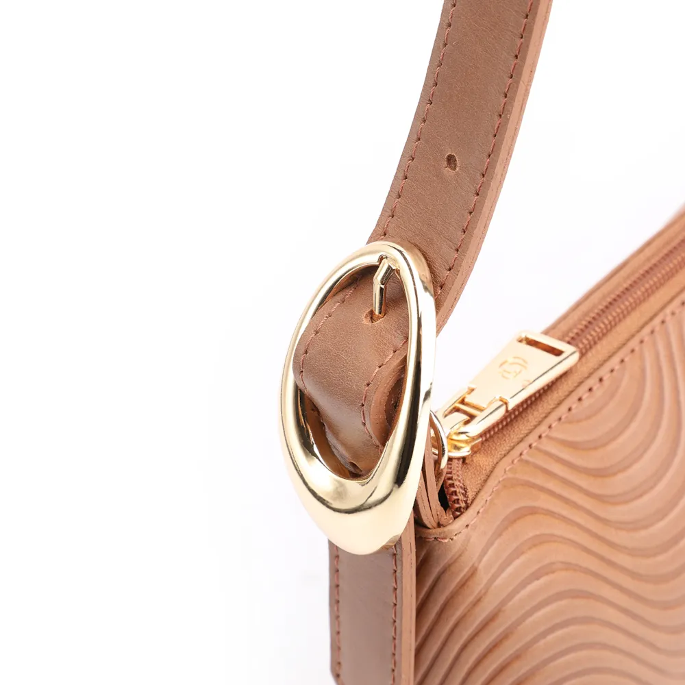 Bolsa De Ombro Ondas Couro Marrom Claro - imagem 7