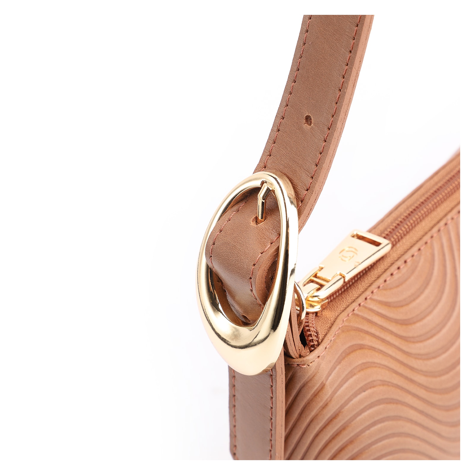 Bolsa De Ombro Ondas Couro Marrom Claro
