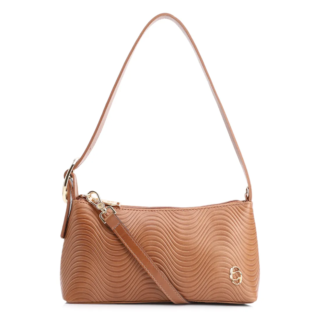 Bolsa De Ombro Ondas Couro Marrom Claro