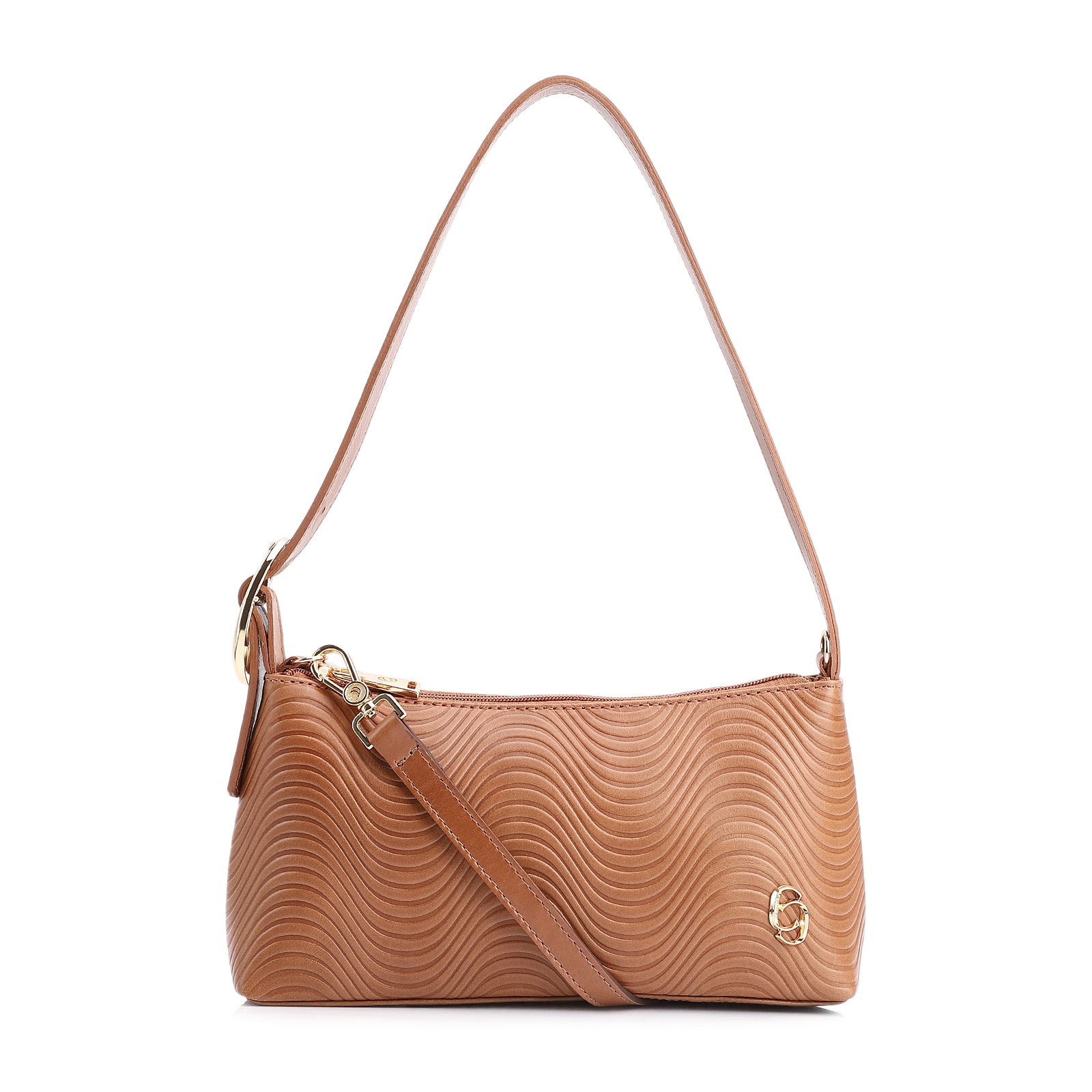 Bolsa De Ombro Ondas Couro Marrom Claro