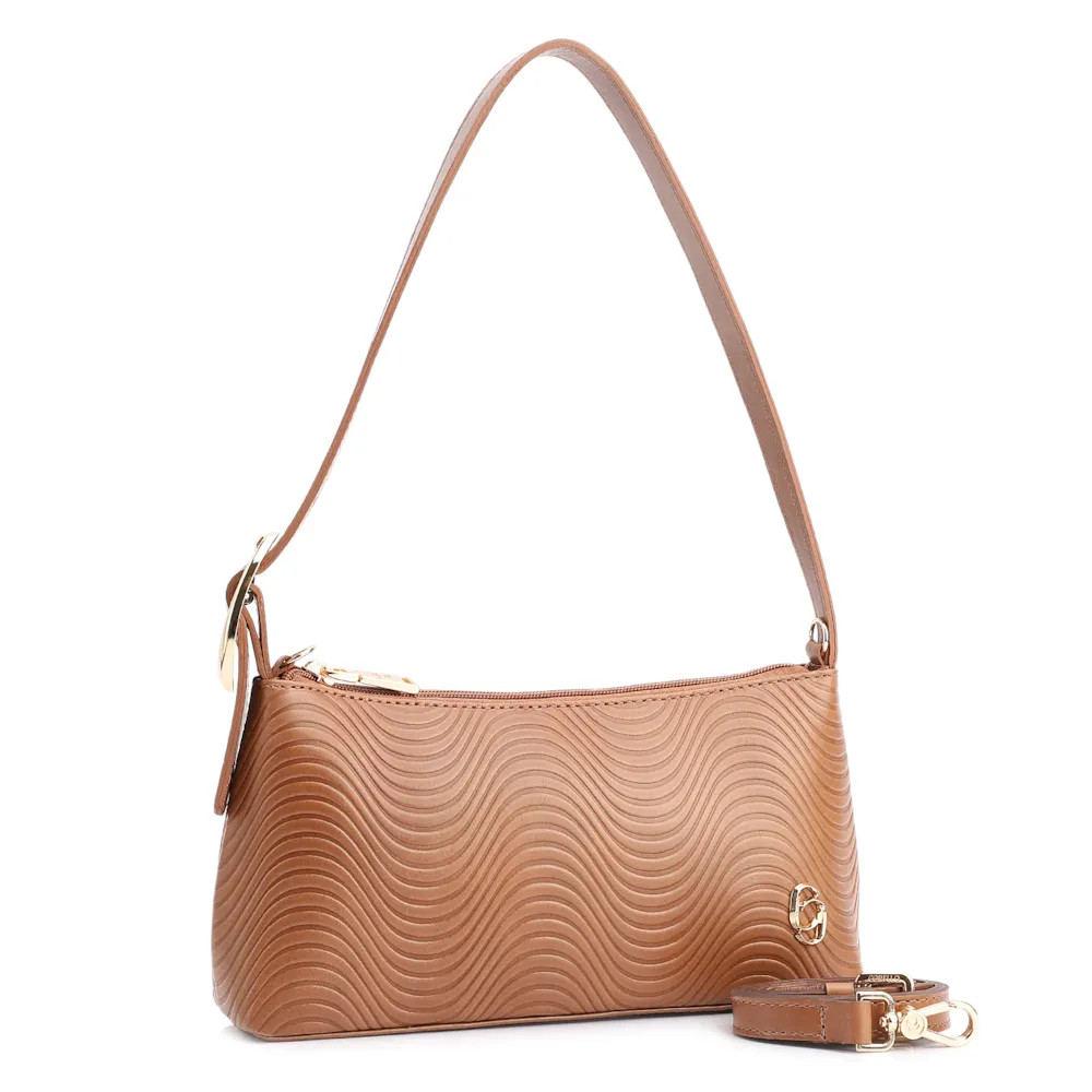 Bolsa De Ombro Ondas Couro Marrom Claro - imagem 2
