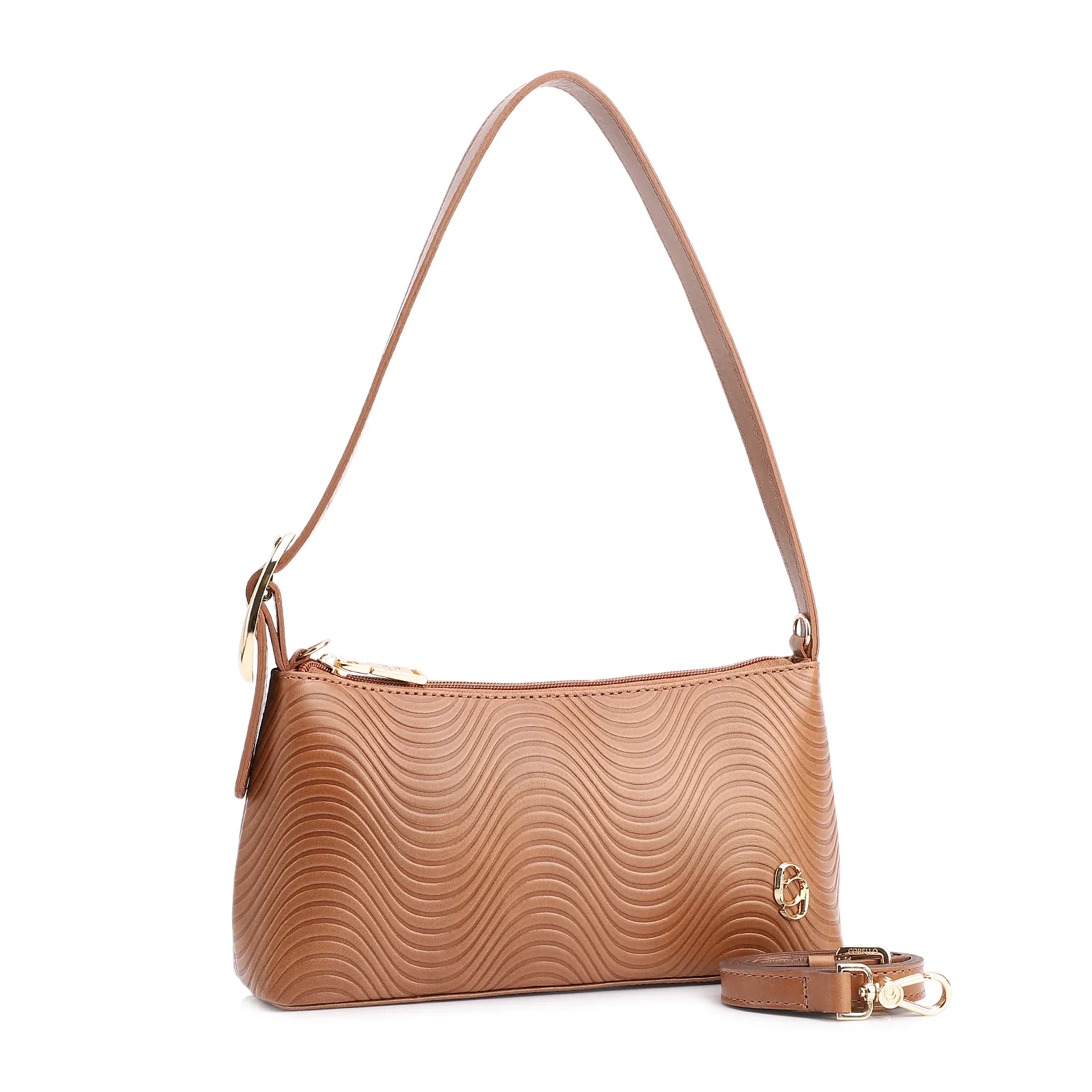 Bolsa De Ombro Ondas Couro Marrom Claro