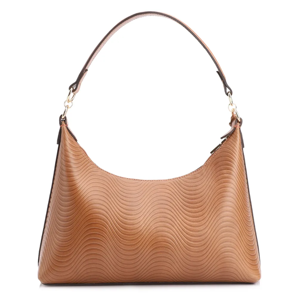 Bolsa De Ombro Ondas Couro Marrom Claro - imagem 3