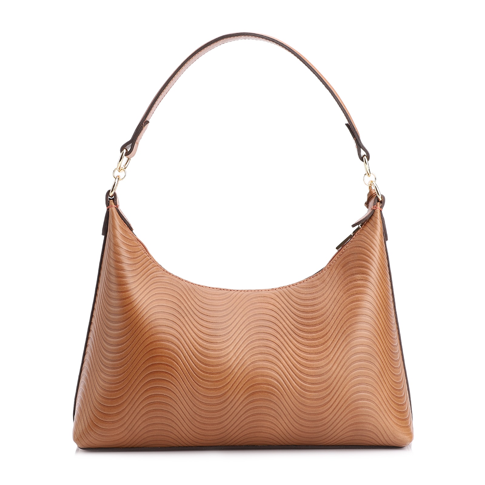 Bolsa De Ombro Ondas Couro Marrom Claro