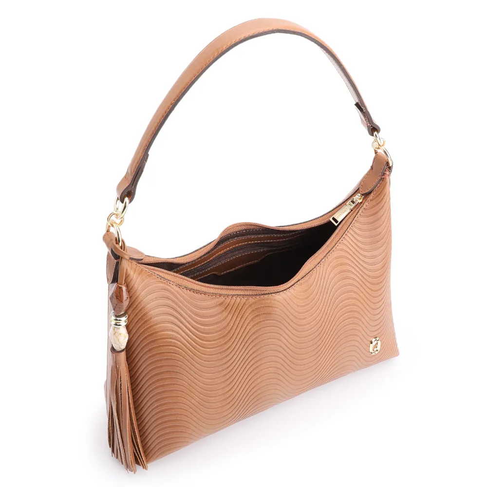 Bolsa De Ombro Ondas Couro Marrom Claro - imagem 4