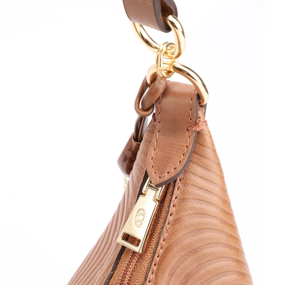 Bolsa De Ombro Ondas Couro Marrom Claro - imagem 5