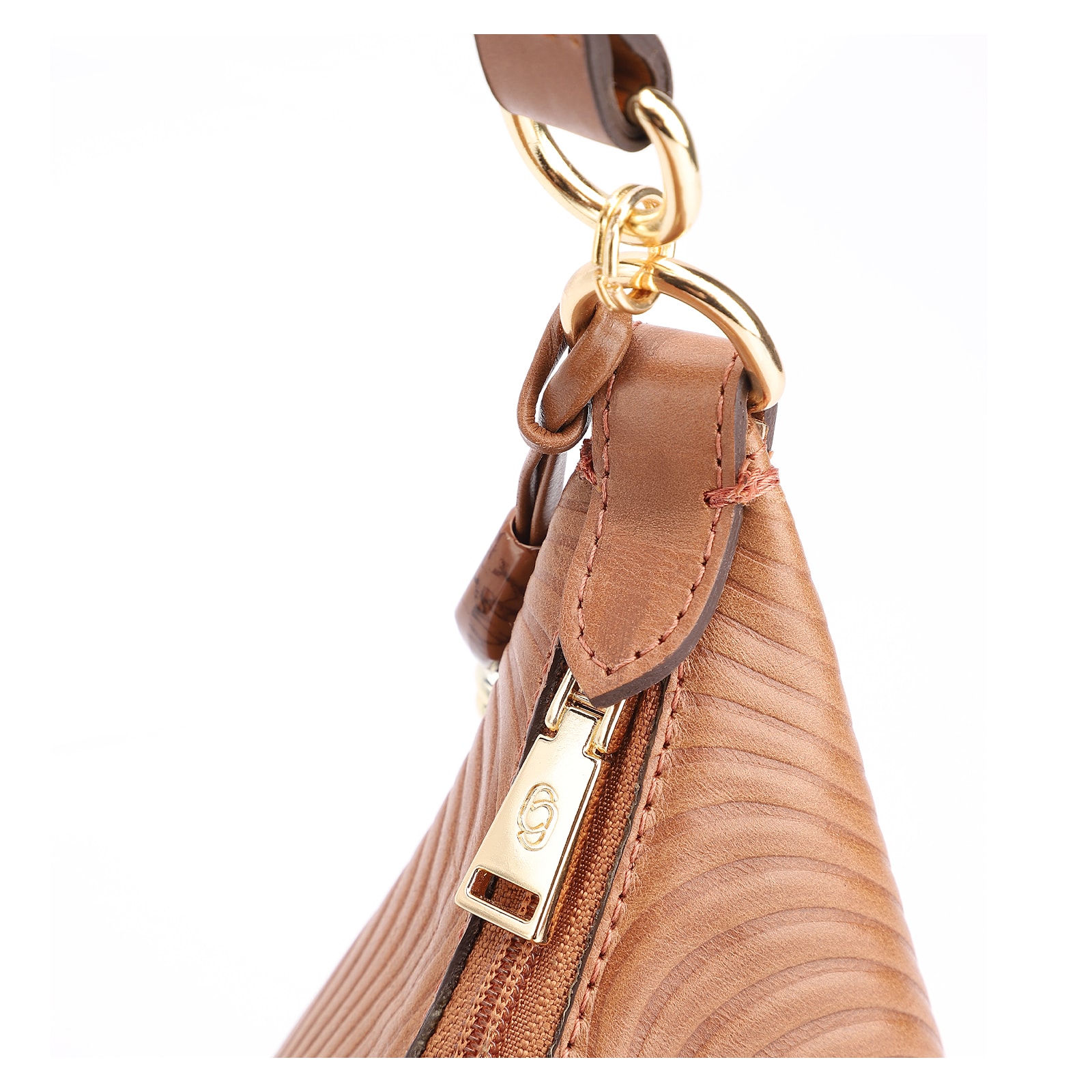 Bolsa De Ombro Ondas Couro Marrom Claro