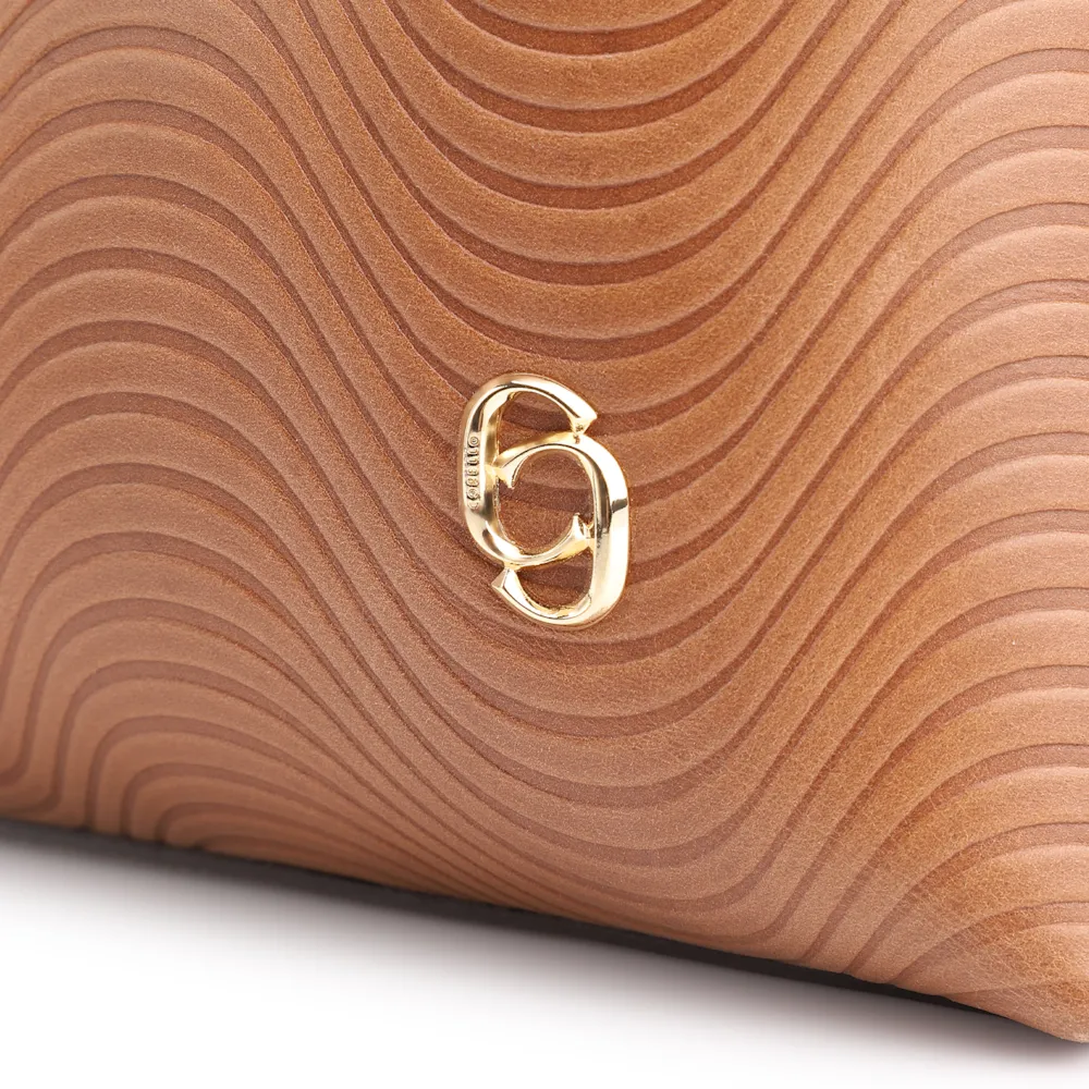Bolsa De Ombro Ondas Couro Marrom Claro - imagem 6