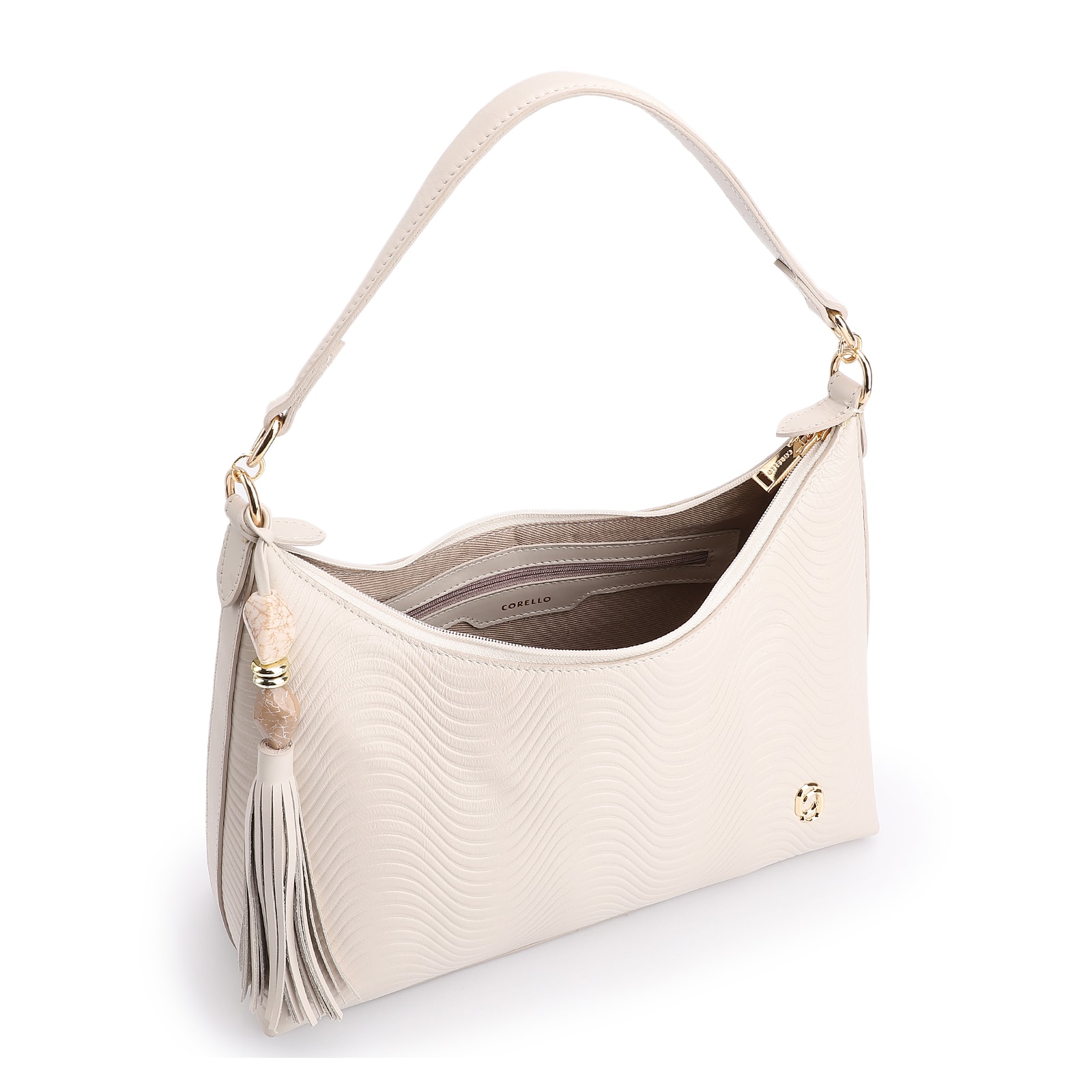 Bolsa De Ombro Ondas Couro Off White