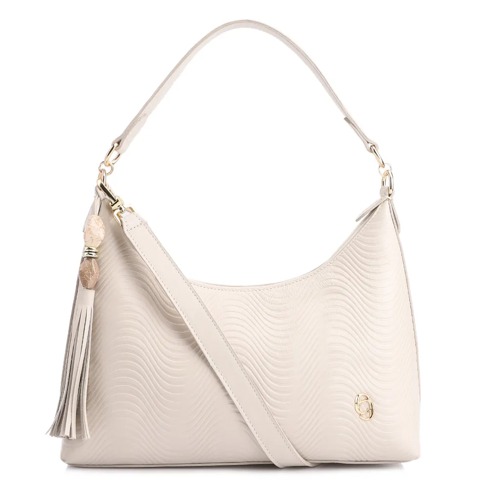 Bolsa De Ombro Ondas Couro Off White