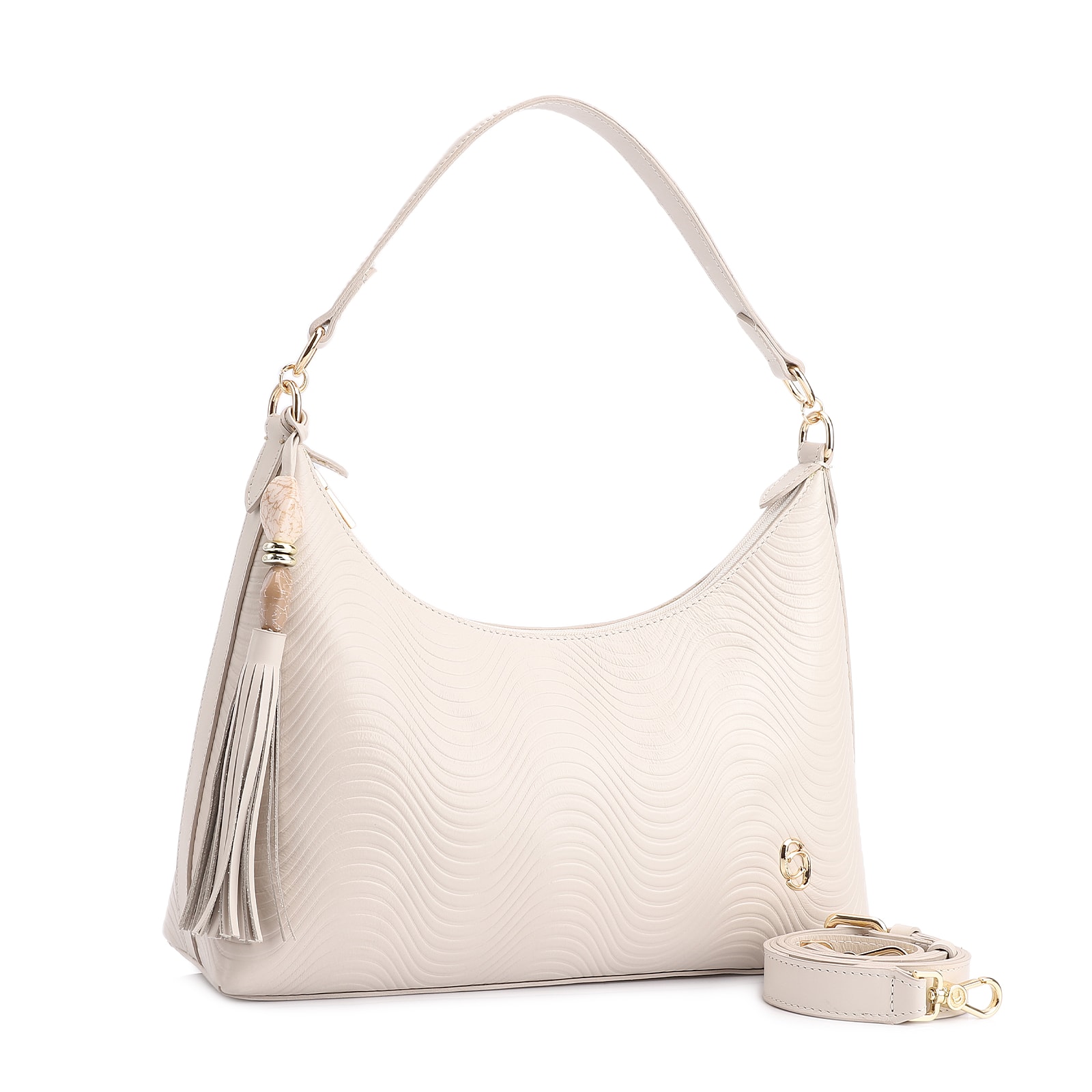 Bolsa De Ombro Ondas Couro Off White
