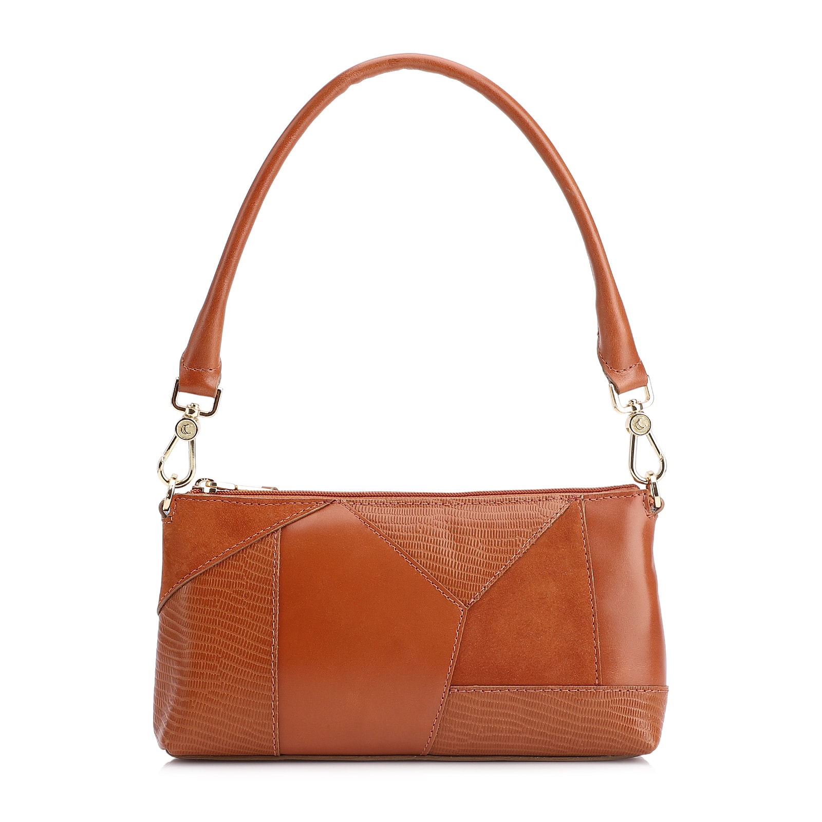 Bolsa De Ombro Patchwork Couro Marrom Claro